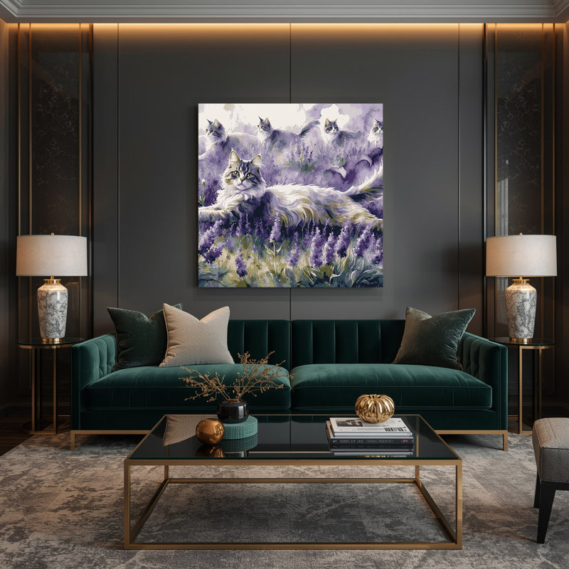 «Cats Chartreux», art mural sur toile mauve, H 12 po x l 12 po