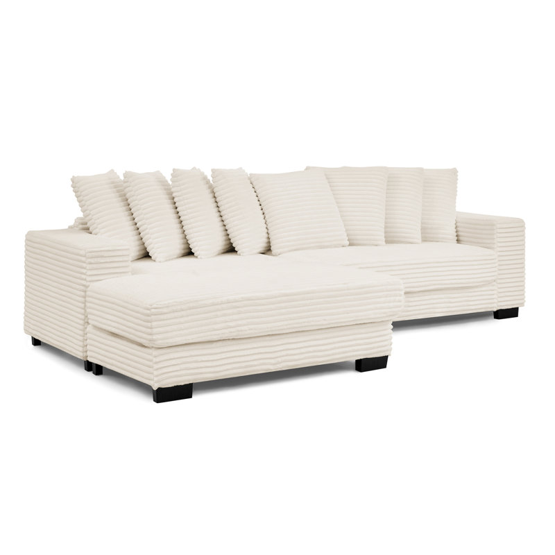 Canapé-lit rembourré en L 3 places en velours côtelé beige avec structure solide, coussins confortables et canapé modulaire à configuration flexible en éponge haute densité, conception convertible, pieds en plastique