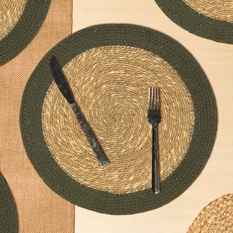 Ensemble de napperons à bordure en jonc de mer, Naturel - vert