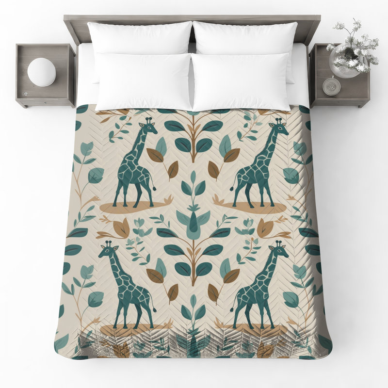 Girafe avec des feuilles et des draps, Grand lit