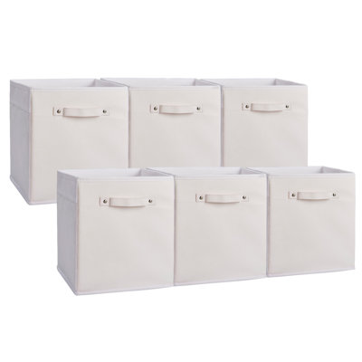 Paquet de 6 bacs de rangement en tissu de 11 pouces avec poignées en similicuir, paniers pliables de rangement pour cubes, placard et rangement cubique, blanc