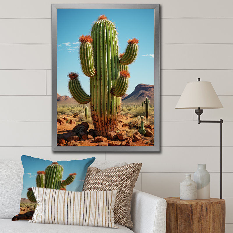 Leonisha, corail vert, cactus du désert, orgue I sur toile, Cadre photo argenté, H 32 po x l 24 po x P 1 po