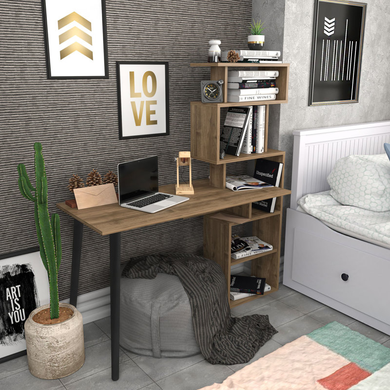 Computer Desk, Walnut/Black