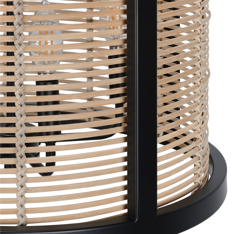 4-Light Farmhouse Rattan Cage Dimmable Chandelier with Black Finish and Adjustable Height