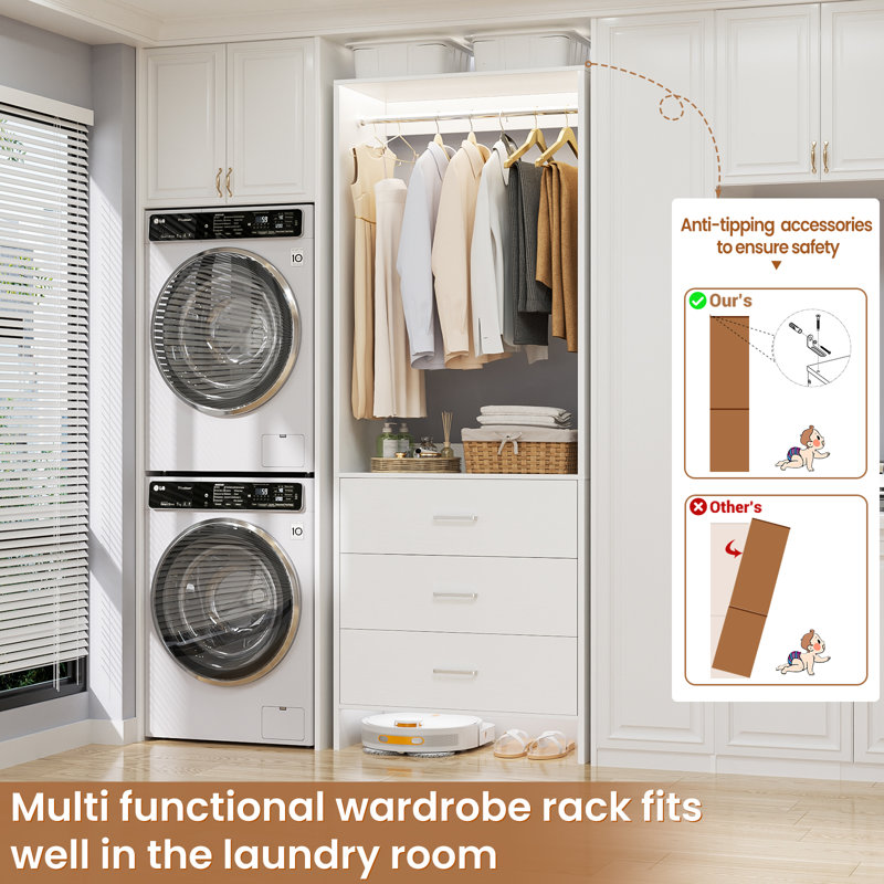 24'' W Closet System with Wooden Drawers, White