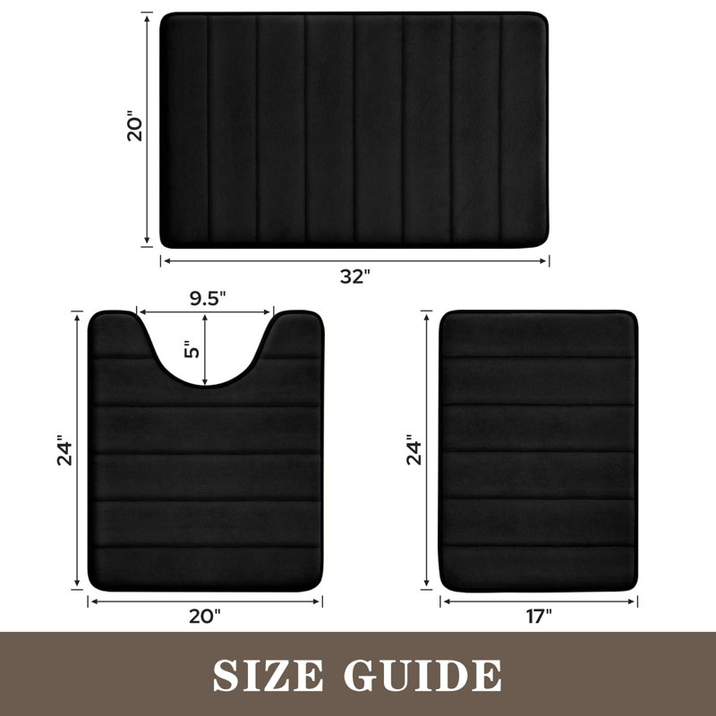 Ensemble de 3 tapis de bain de couleur unie Justhin, Noir