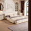 Lit tapissier élégant en chenille beige avec motif damier, grand, beige