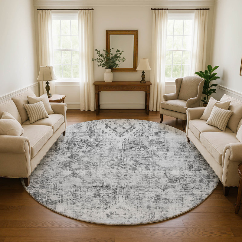 Premium Machine Washable Larock AMF1229 Global Rug, Round 8'