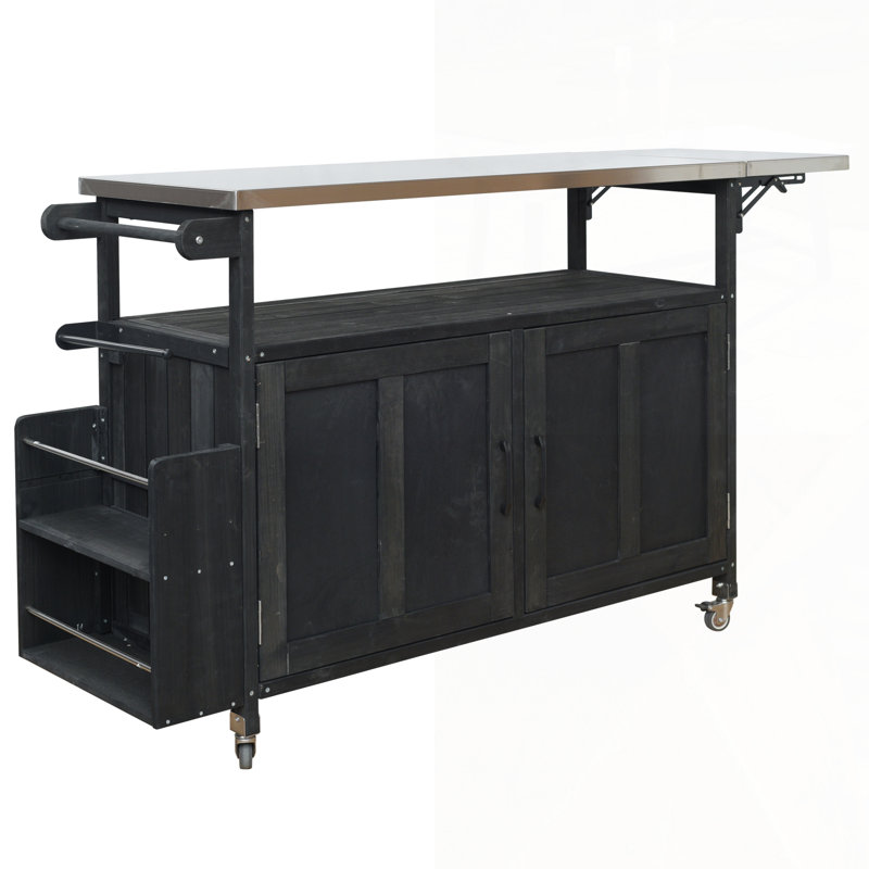 Foldable Outdoor Kitchen Island With Lockable Wheels, Storage Cabinet, And Towel Rack For Patio And Outdoor Cooking, Black