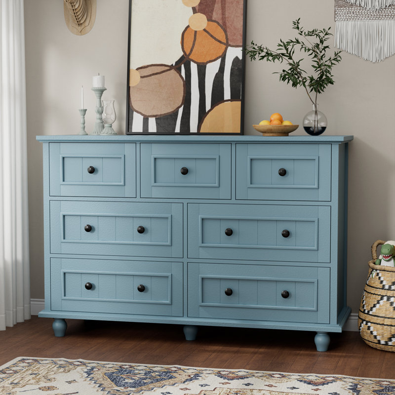 7 Drawer 47.24" W Retro Dresser, Blue