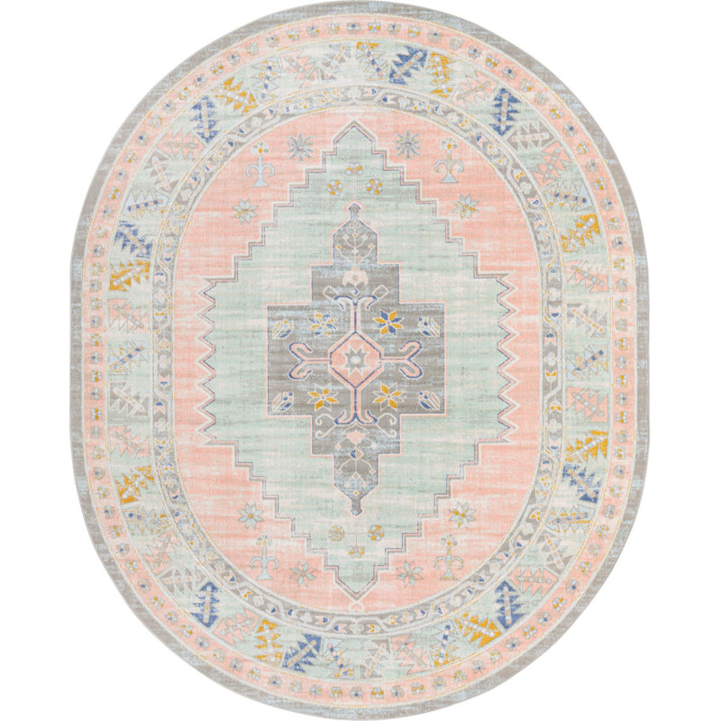 Tapis traditionnel Matthei couleur pêche, Oval 8 pi x 10 pi
