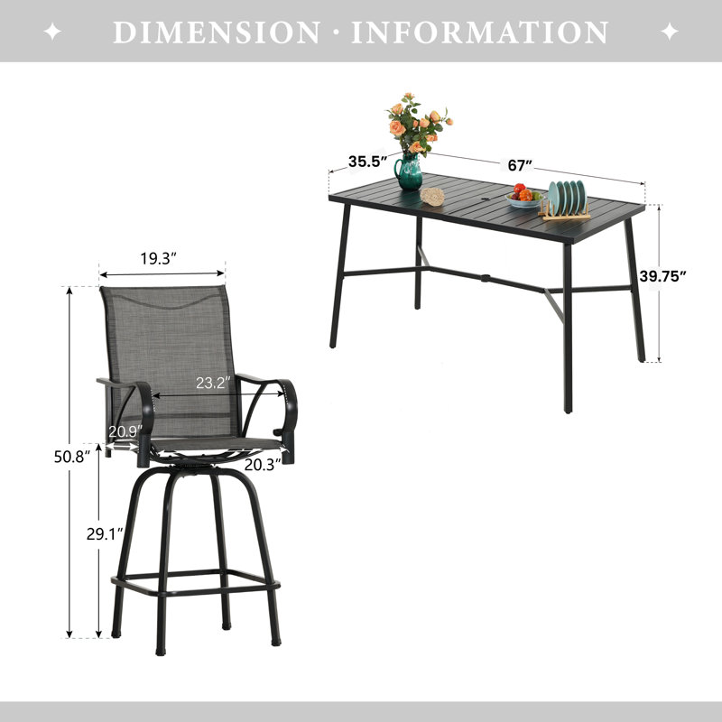 6 - Person Stainless Steel Patio Dining Set Umbrella Hole Included Rectangular Table