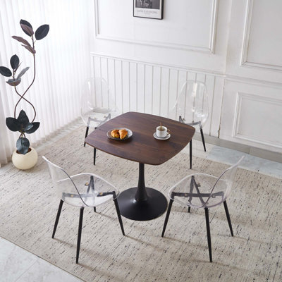 5PCS Dining Set, Mid-Century MDF Top Square Dining Table With 4 Transparent Chairs