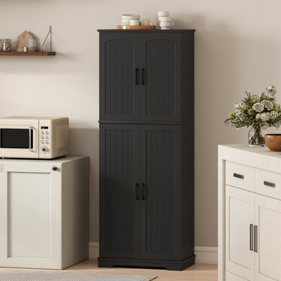 Garde-manger, armoire de rangement 64 po avec tablettes réglables, noir