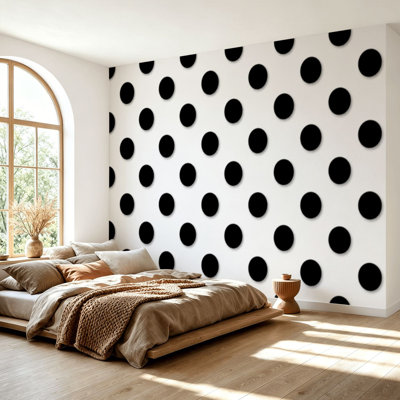 Wall Mural Peel and Stick Wallpaper Seamless black polka dots white Abstract Decorative Self-Adhesive Removable Contact Paper Wall Decor for Living Room Bedroom 69"H x 96"W