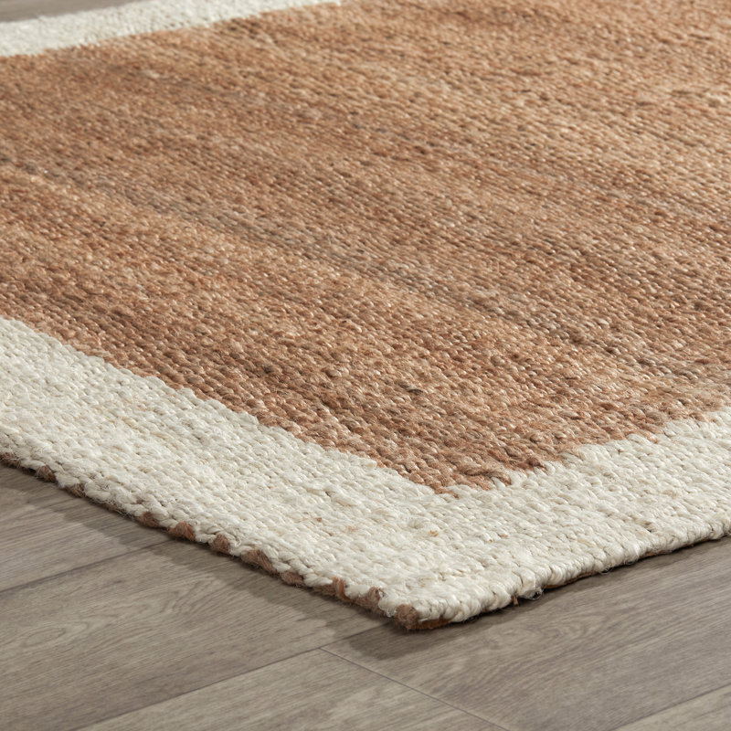 Handmade Rectangular Ivory and Natural Jute Wool Rug