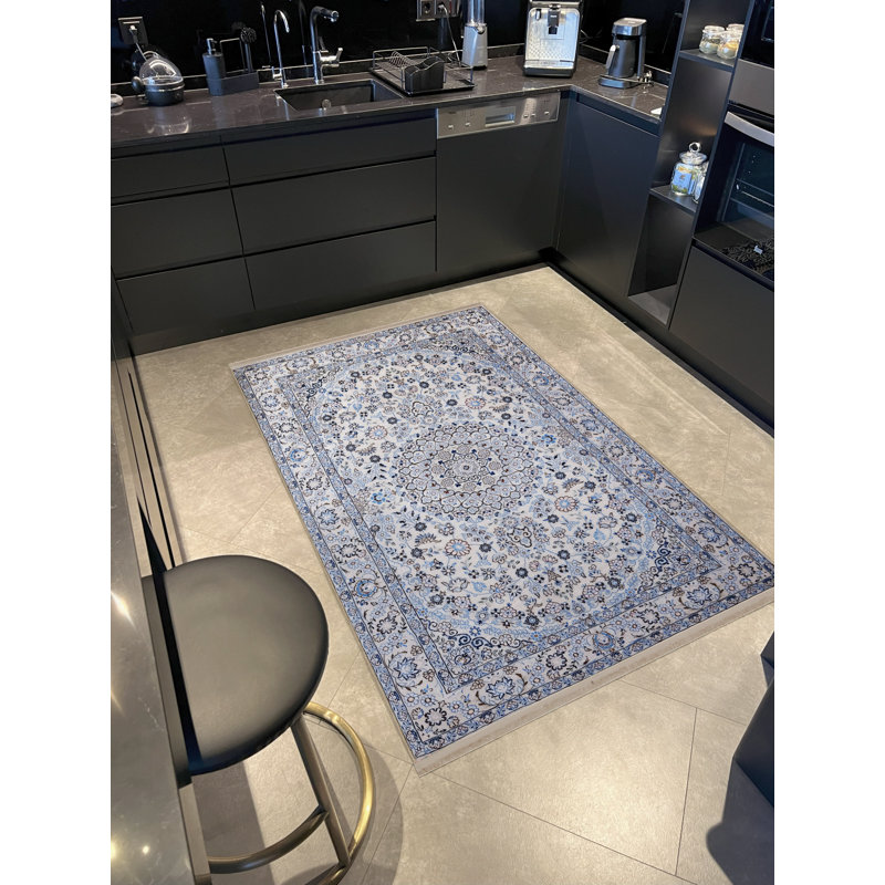 Tapis décoratif gris clair / beige à motifs traditionnels, Rectangle 4 pi 11,06 po x 9 pi 10,11 po