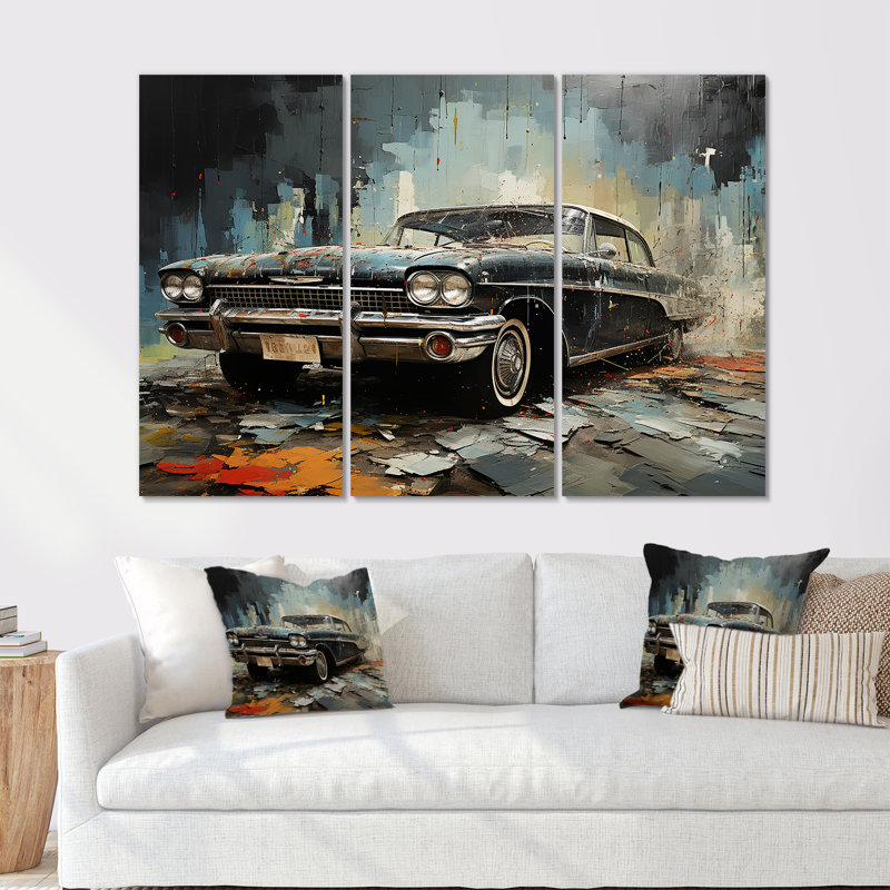 «Abstract Car Vintage», ensemble d'art sur toile rétro, H 40 po x l 60 po x P 1 po