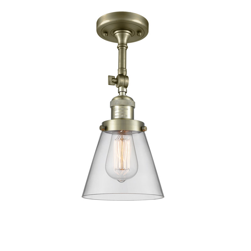 Hardie Glass Semi Flush Mount, Clear, Antique Brass, 13.5" H x 6.25" W x 6.25" D