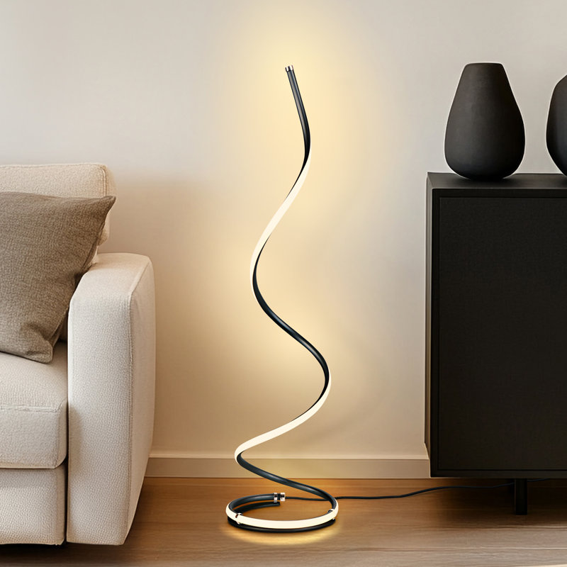 Sleek Allure 38" Jet Black LED Spiral Floor Lamp with Dimmer