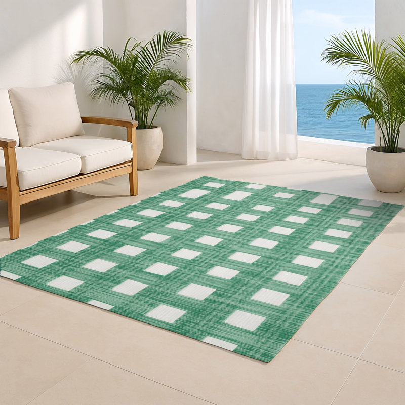 Tapis d'intérieur et d'extérieur à carreaux vert, Rectangle 5 pi x 7 pi