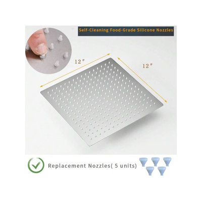 Pommeau de douche carré de 30 cm (12 po) en nickel brossé, pommeau de douche effet pluie haute pression en acier inoxydable, douche ultra-mince, raccord de 1/2 po