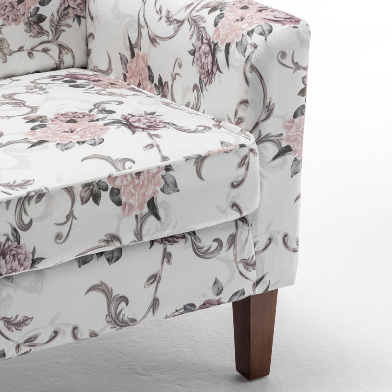 Fauteuil à motifs en mélange de polyester, structure en bois de bouleau massif avec pieds fuselés bruns, chaise d'appoint rembourrée de mousse avec garniture pour le bureau du salon