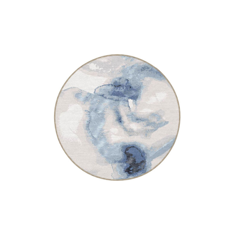 Tapis bleu tissé et crème lavable à la machine, Carré 3 pi 3 po