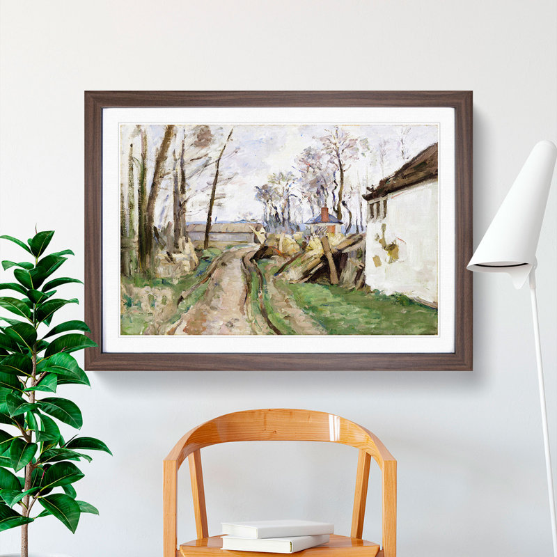 A Village Road near Auvers by Paul Cezanne - Picture Frame Painting, 48cm H x 65cm W x 2cm D, Walnut Framed