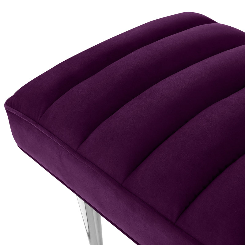 Ulya Velvet Upholstered Bench, Silver, Purple