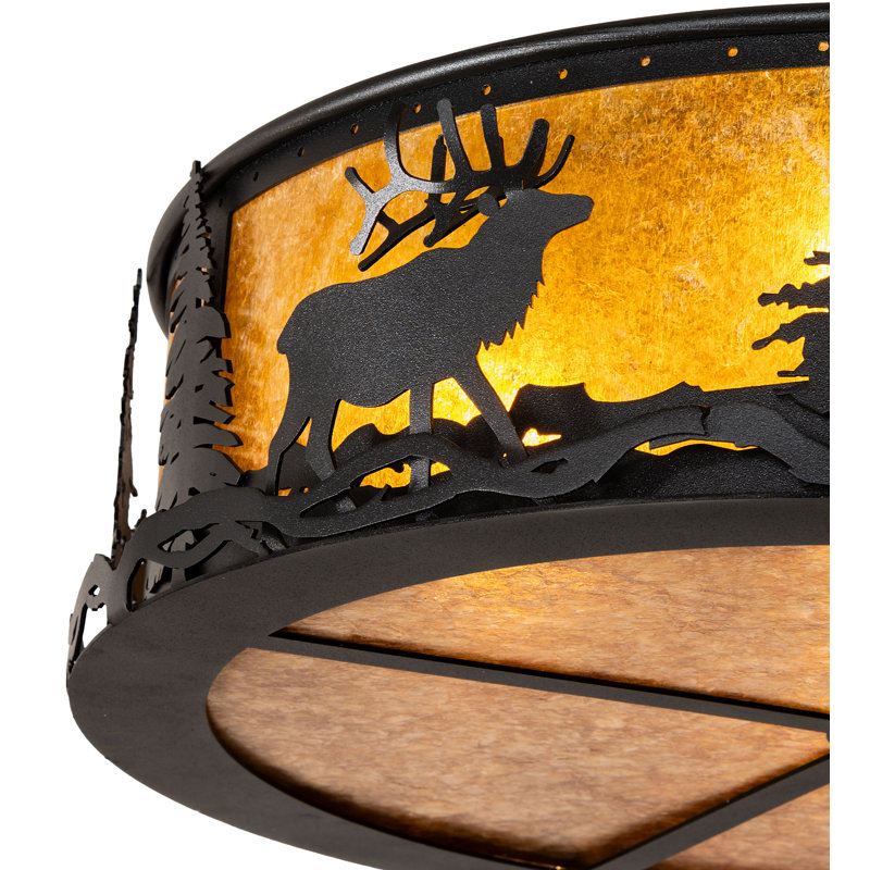 22" Wide Elk At Dusk Flushmount