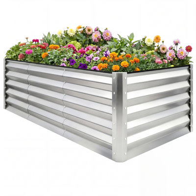 Seiter 8X4x3ft Metal Outdoor Raised Garden Bed with gloves,Silver