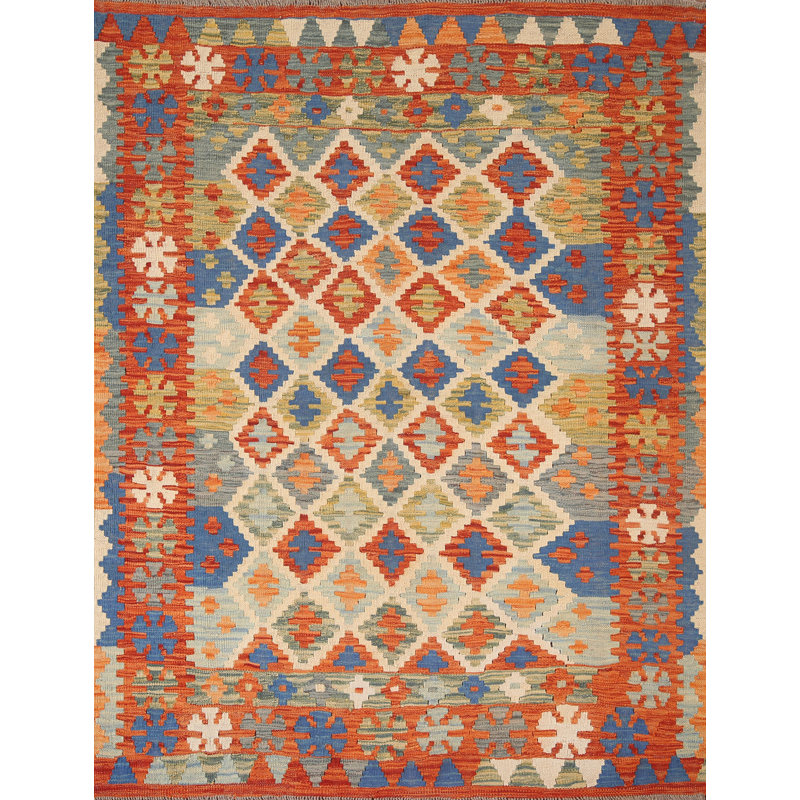 Tapis géométrique réversible en laine 5 x 6