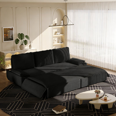 94.5" Black king size Convertible Sleeper Sofa with Pull Out Sofa Bed,3-in-1 Convertible Sleeper Sofa,Multi-Functional Corduroy Bed