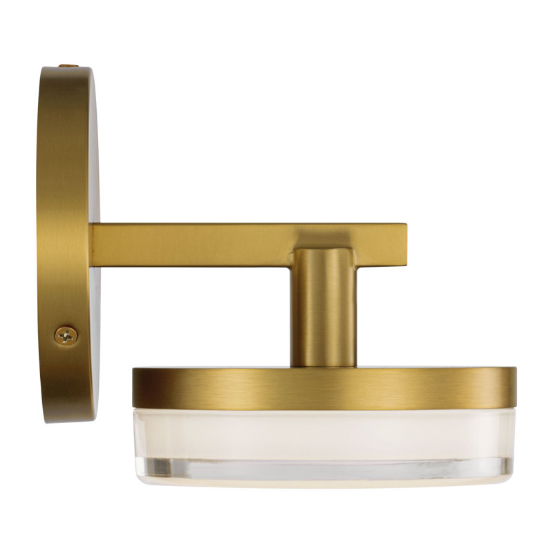 Sean Lavin Khan Bathroom Bedroom Wall Fixture With Silk Screen White Inside Clear Outside Shade, Burnished Brass, 1 Light