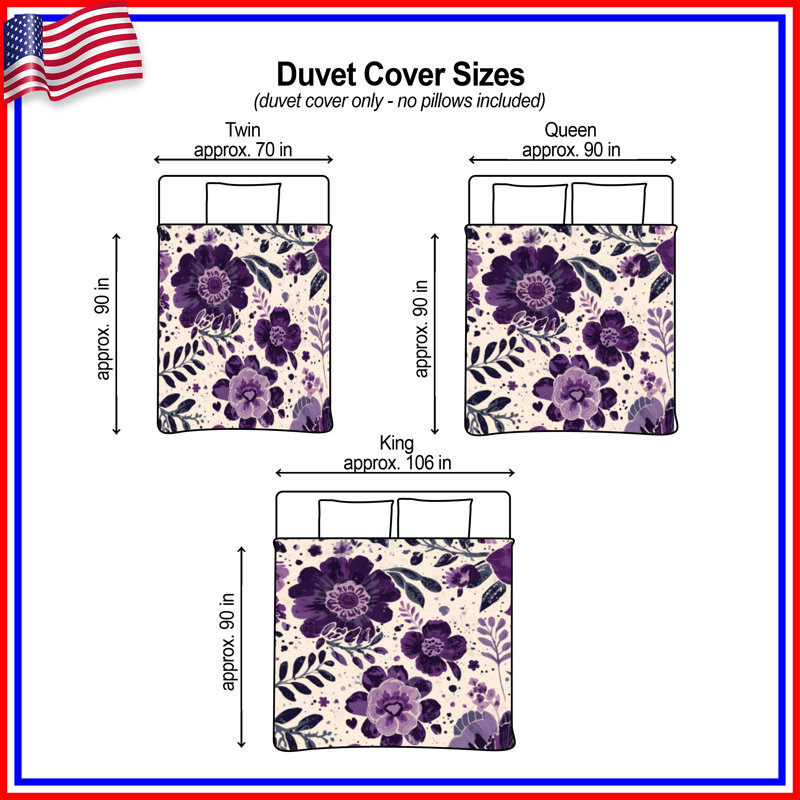 Purple Floral Pattern Duvet Covers, King