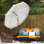 Parasol de patio 7 x 7 pi avec inclinaison et ventilation - Auvent à rayures bleues à franges pour auvent pour abat-jour extérieur, garniture de parasol 7 x