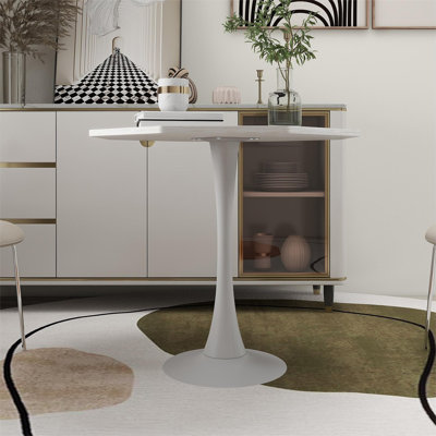 31.50 Inch Modern Octagonal Coffee Table With Printed White Marble Tabletop, Suitable For Dining Room, Kitchen, Living Room
