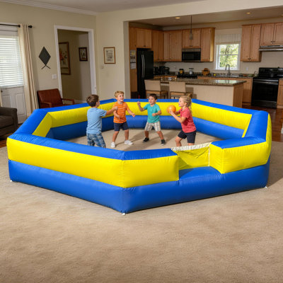 15FT Inflatable Gaga Ball Pit with Air Blower, Lightweight Portable Court for Backyard Games, Schools & Family Fun (Yellow/Blue)