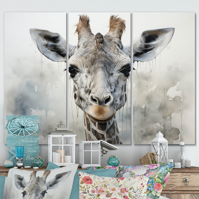 Girafe gracieuse, impression sur toile 3 pièces, H 40 po x l 60 po x P 1 po