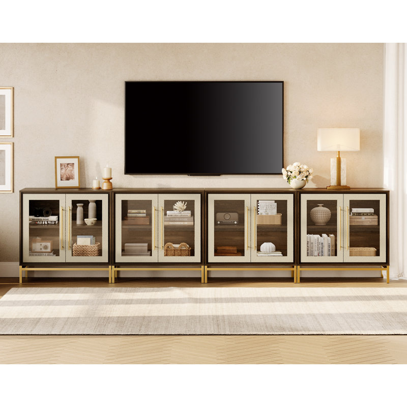  Meuble télé moderne en cuir texturé pour téléviseur de 70 pouces, H 31,7 po x L 63 po x l 17,7 po