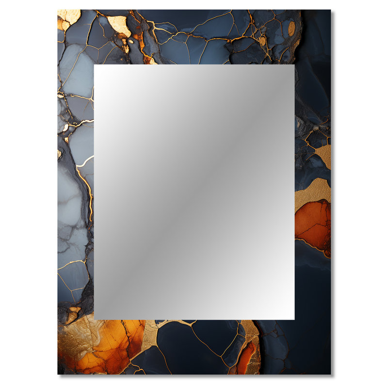 Gris et or abstrait marbre granit IV - grand miroir mural abstrait, miroir doré unique, reproduction d'art en métal