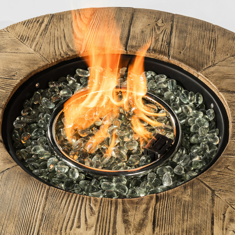 30Inch Round Propane Fire Pit Table, Tabletop, Adjustable Flame, 40000Btu Heat, Includes Rain Cover & Lava Rocks For Patio Use Surface, Electronic Igniter,