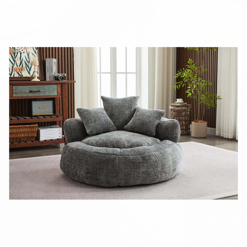 Chenille Cover Memory Foam Bean Bag Sofa Chairs, Gray Chenille