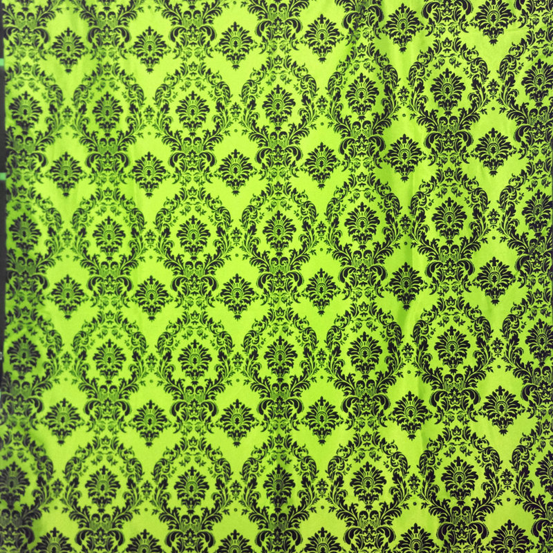 Damask Tailored Window Valance, 58" W x 5" L, Black/Lime Green