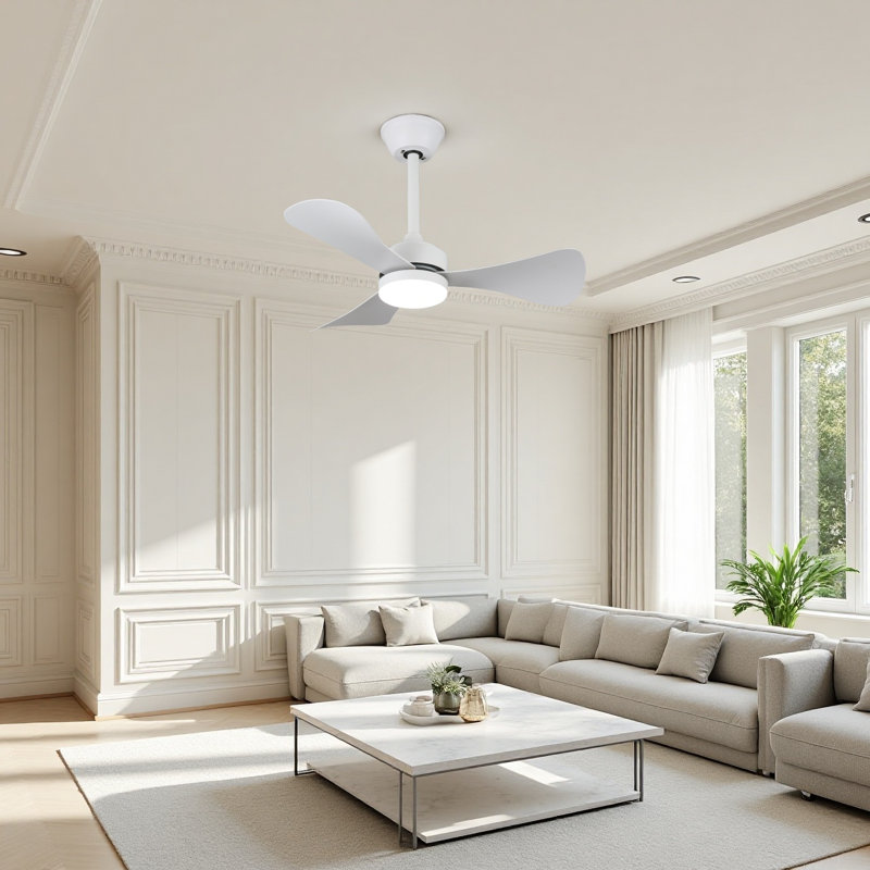 28" Ultra-Quiet Modern Ceiling Fan with 3-Color LED Lighting, Energy-Saving DC Motor & Remote, 3 ABS Blades, White