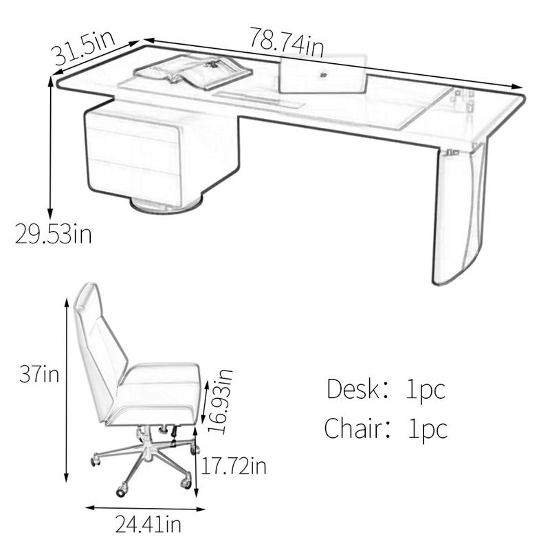 Bureau d'ordinateur 29,53 ", H 29,53 po x l 78,74 po x P 31,5 po