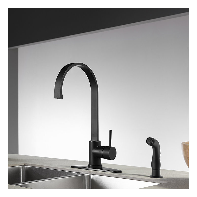 Kingston Brass Concord Single-Handle 2-Hole Deck Mount Kitchen Faucet with Side Sprayer, Matte Black