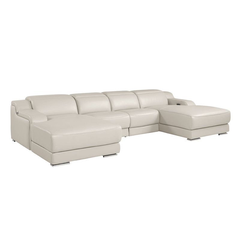 Canapé modulaire 4 pièces Valencia en cuir italien avec appuis-tête réglables Valencia, Cuir véritable crème