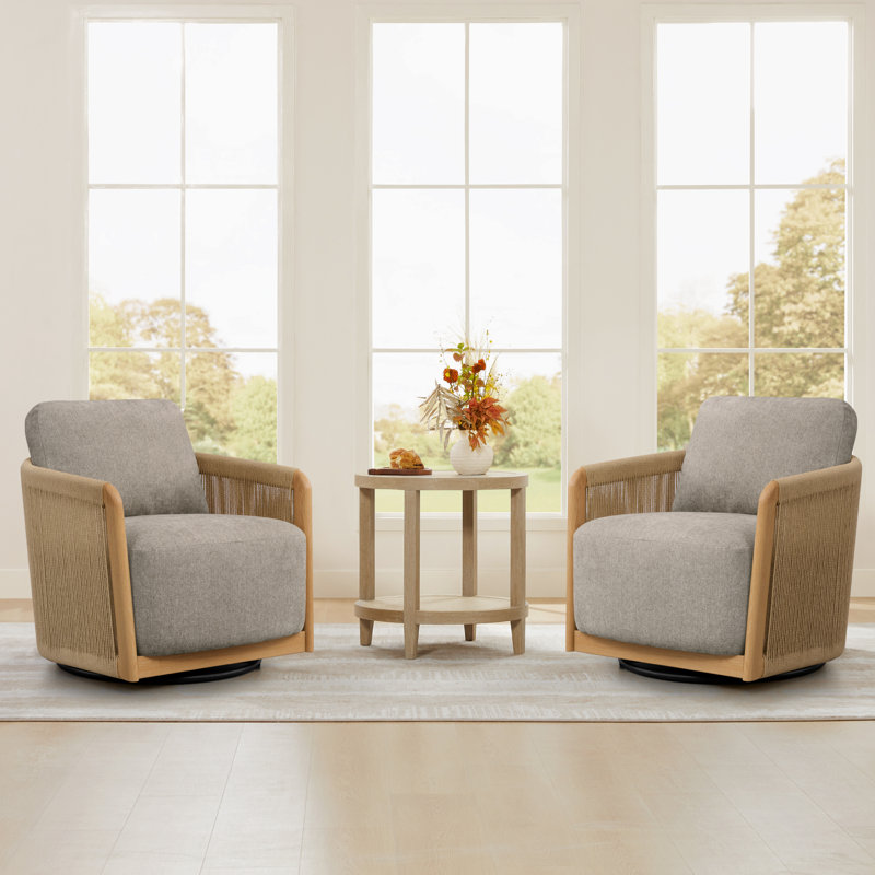 Linen-like Upholstered Swivel Accent Chair,  Mink